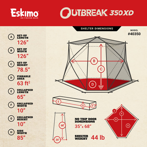 40350 ESKIMO 4 MAN 2 DOOR ICE SHELTER OUTBREAK 350XD INSULATED POP UP  REFURBS for sale online