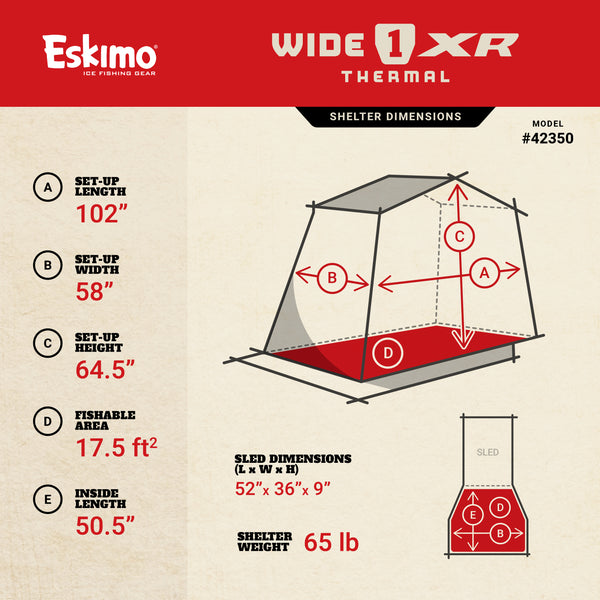 Eskimo Wide 1™ XR Thermal, Sled Shelter, Insulated, Red/Black, One Person,  42350 