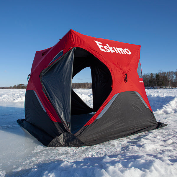 QualyQualy Ice Fishing Tent Insulated, 5 Sided Ice Fishing Shelter for 4-5  Person, Pop-Up Winter Tent Ice Shack House 64Sq.ft Thermal Shanty Hub with